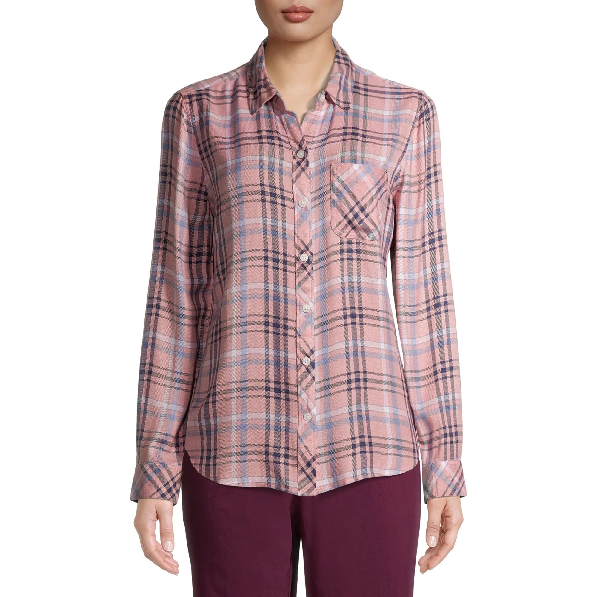 Time and Tru Women's Long Sleeve Button Front Shirt | Walmart (US)