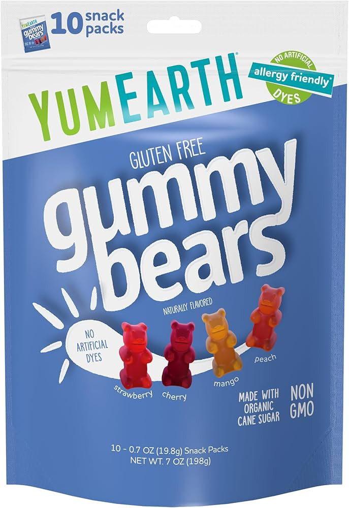 YumEarth Organic Fruit Flavored Gummy Bears, 10- .7oz. Snack Packs, Allergy Friendly, Gluten Free... | Amazon (US)