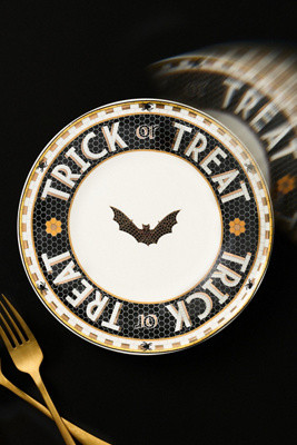 Bistro Tile Stoneware 24k Gold Accent Halloween Dessert Plate | Anthropologie (US)