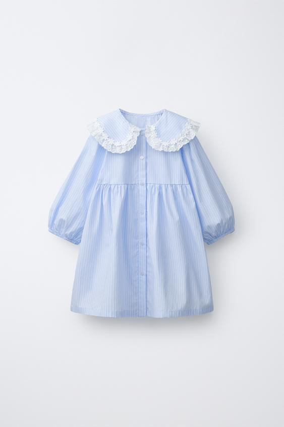 EMBROIDERED POPLIN PETER PAN COLLAR DRESS | Zara US