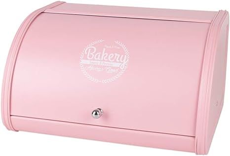 X458 Pink Metal Bread Box/Bin/kitchen Storage Containers with Roll Top Lid (pink) | Amazon (US)
