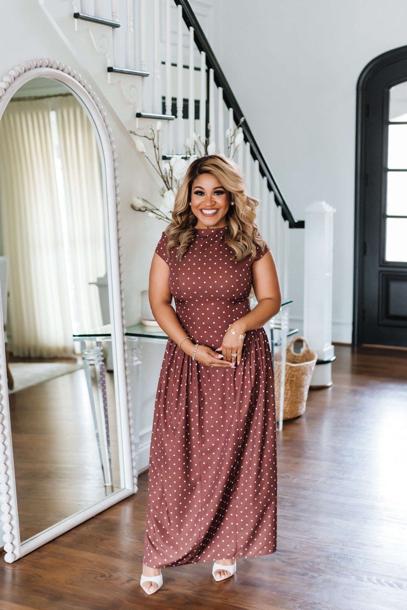 This dress is so timeless 🤎 I love the polka dot detail and how the fit gives shape while still flowing beautifully. It’s one of those pieces you can wear to so many different occasions and still feel comfortable and put together. Wearing a size medium.

maxi dress // polka dot dress // timeless style // flattering silhouette // dressy casual look // everyday elegance // neutral outfit inspo // classic wardrobe piece