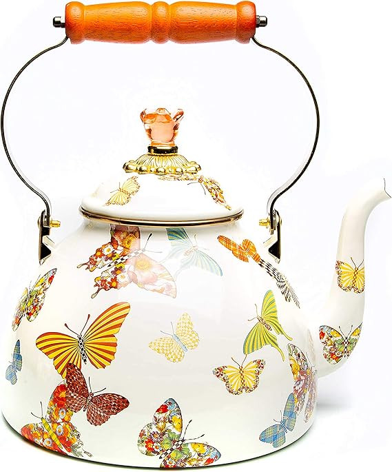 Amazon.com: MacKenzie-Childs Butterfly Garden Enamel Tea Kettle, Floral Tea Kettle, 2-Quart: Home... | Amazon (US)
