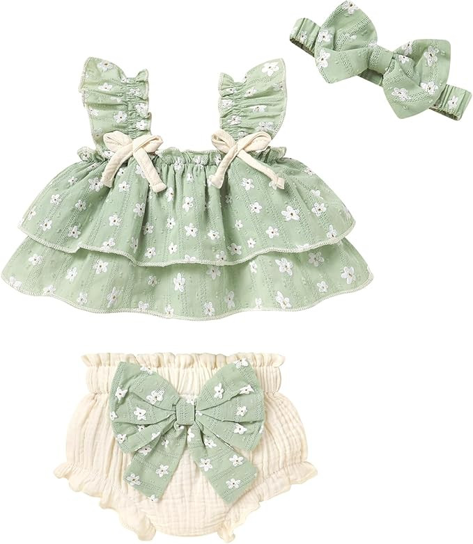 YOUNGER TREE Baby Girl Clothes Infant Ruffle Tops Dress Shorts Set Bloomers Toddler Sleeveless Su... | Amazon (US)