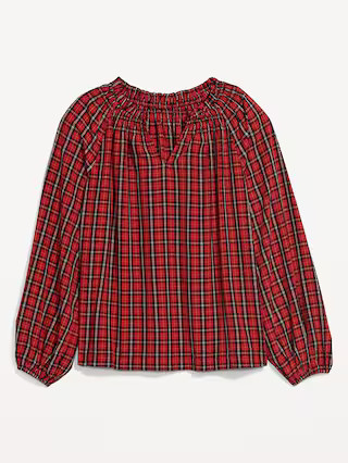 Plaid Smocked Pintucked Seersucker Swing Blouse for Women | Old Navy (US)