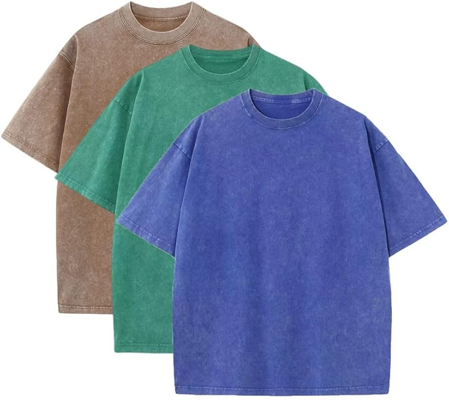 3 Pcs Men's Oversized Heavy Cotton Summer T-Shirts Vintage Tee Loose Fit Short Sleeve Casual Tshi... | Amazon (US)