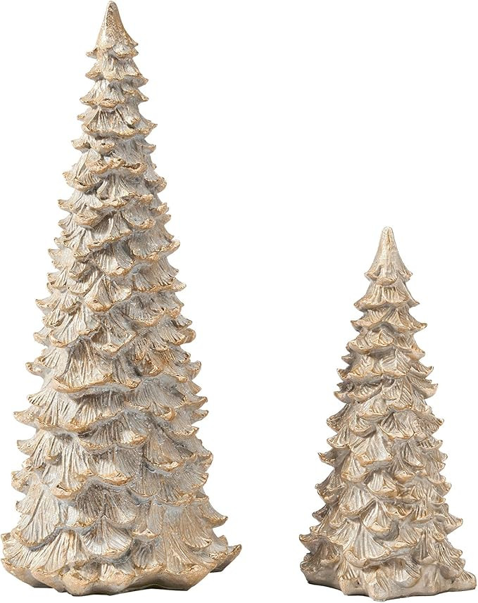 DN DECONATION Christmas Tree Figurines, Set of 2 Glitter Tabletop Xmas Trees Statues, Elegant Res... | Amazon (US)