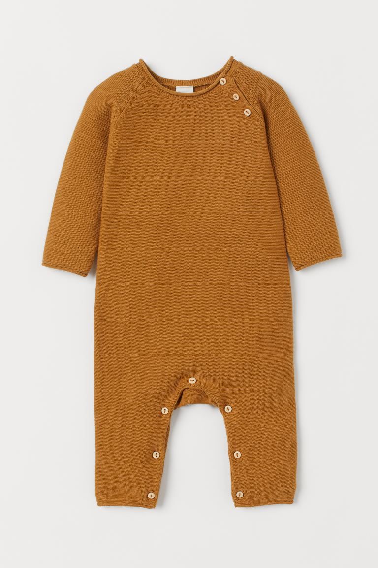 Baby Exclusive. Knit jumpsuit in soft organic cotton. Buttons on one shoulder and at gusset. Long... | H&M (US + CA)