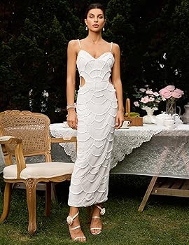 BELLA BARNETT Pearl Dress Spaghetti Strap Garden Party Dress Cutout Sequin Dress Corset Cocktail Dress Elegant Dress | Amazon (US)