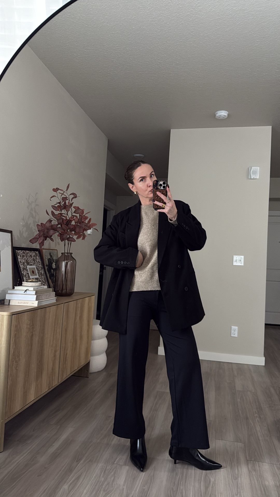 the pants are exceptional! tagung you two options. i'm one option you can goose between petite regular and tall!' 
i'm 5'7' wearing large on blazer.   walmart booties are tts and comfy 