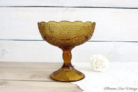 Art Deco Amber Glass Pedestal bowl, Compote | Etsy (CAD)