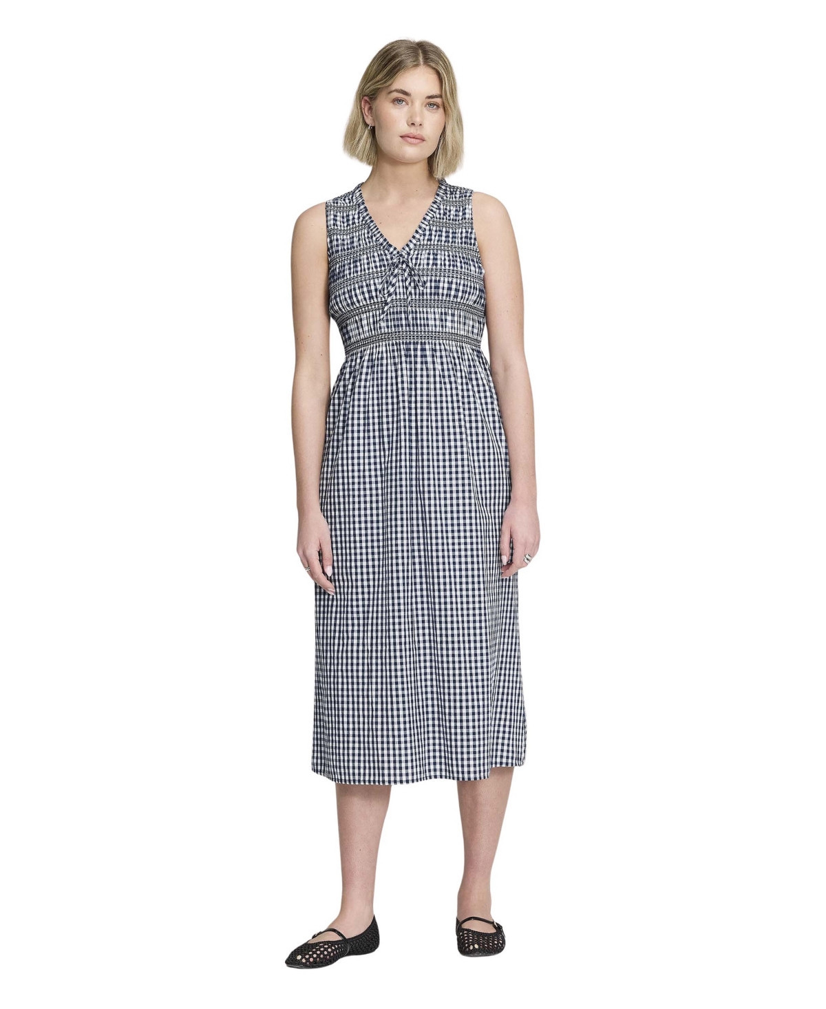 Finery London Women's Hadlee Cotton Gingham Shirred Midi Dress - Black gingham | Macy's