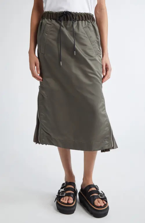 Sacai Insulated Nylon Twill Midi Skirt in Taupe at Nordstrom, Size 1 | Nordstrom