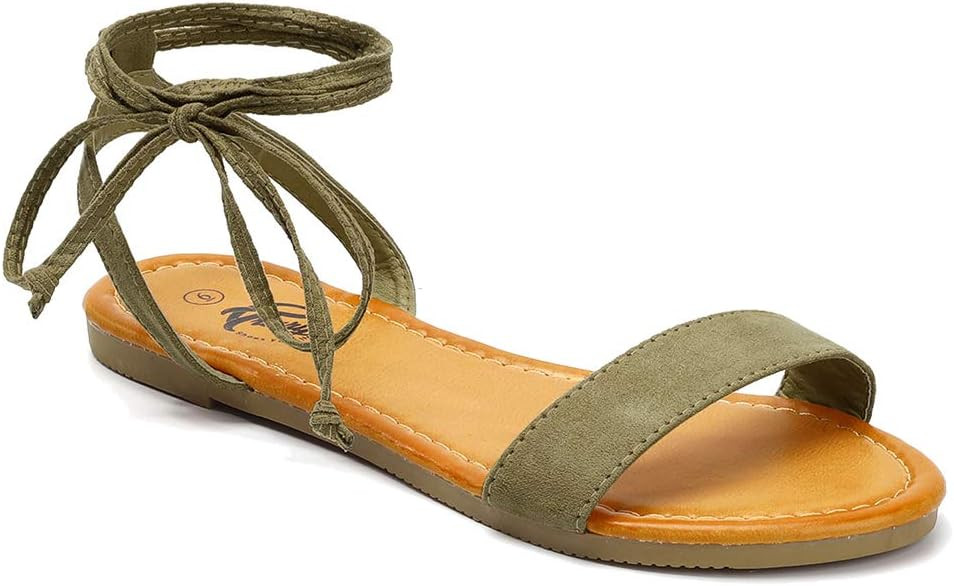 Trary Women's Lace Up Open Toe Strappy Sandals, Ankle Wrap Flat Dressy Tie Up Summer Footwear | Amazon (US)