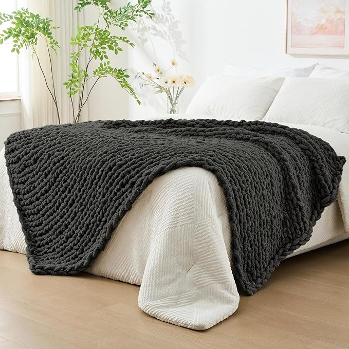 Bigacogo Chunky Knit Throw Blanket for Couch, 80x90 inches, 100% Hand Knitted with Thick Jumbo Ch... | Amazon (US)