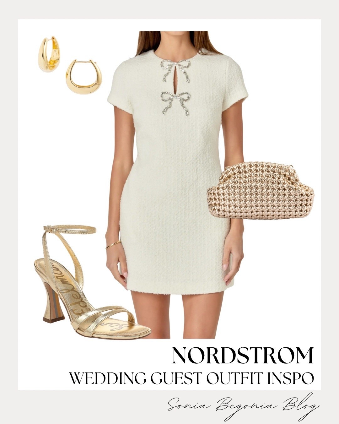 Make a sophisticated statement at your next special event!

I am absolutely obsessed with this elegant cream tweed mini dress featuring delicate rhinestone bow details. It is the perfect blend of timeless texture and modern glamour.

I paired it with metallic gold ankle-strap heels, a woven gold clutch, and chunky gold hoop earrings for maximum shine. 🥂✨

#weddingguest #nordstromfashion #tweeddress #glamstyle #formalwear #cocktaildress #nordstromfinds #bowtrend #chicootd #partyoutfit

#LTKootd #LTKWedding