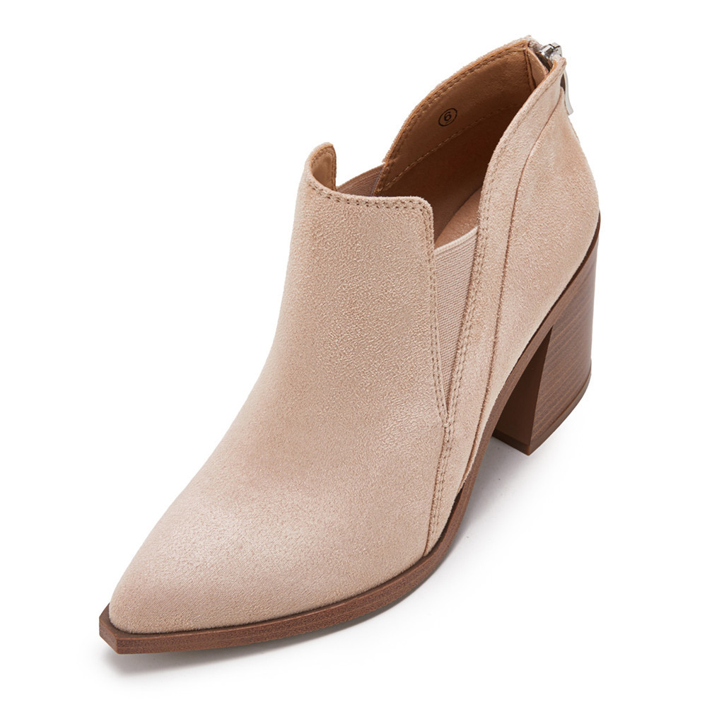 Ashuai Women's Pointed Toe Stacked Heel V Cut Back Zipper Chelsea Ankle Boots - Walmart.com | Walmart (US)