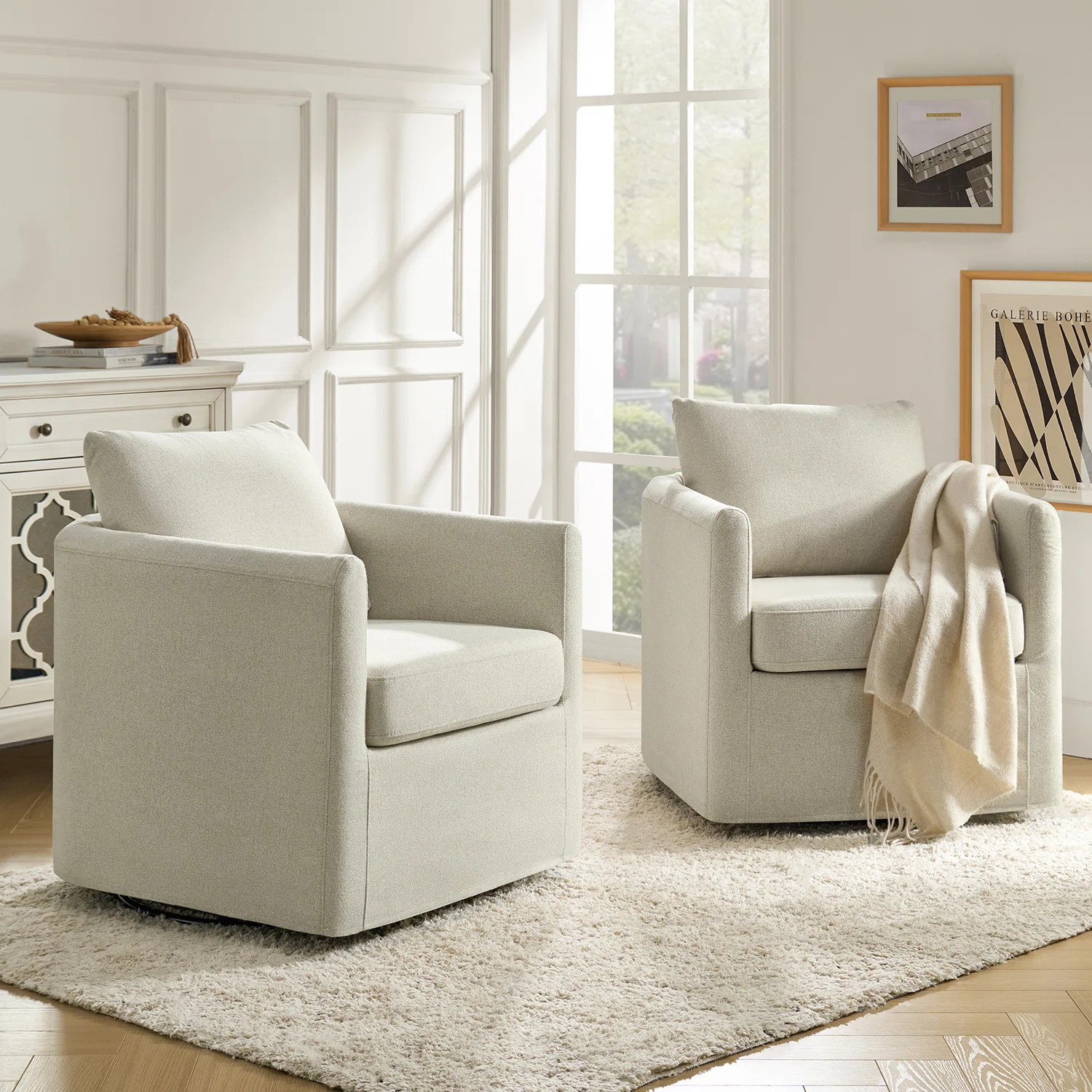 Nicha 29"W Modern Farmhouse Slipcovered Swivel Barrel Chair (Set of 2) | Wayfair North America