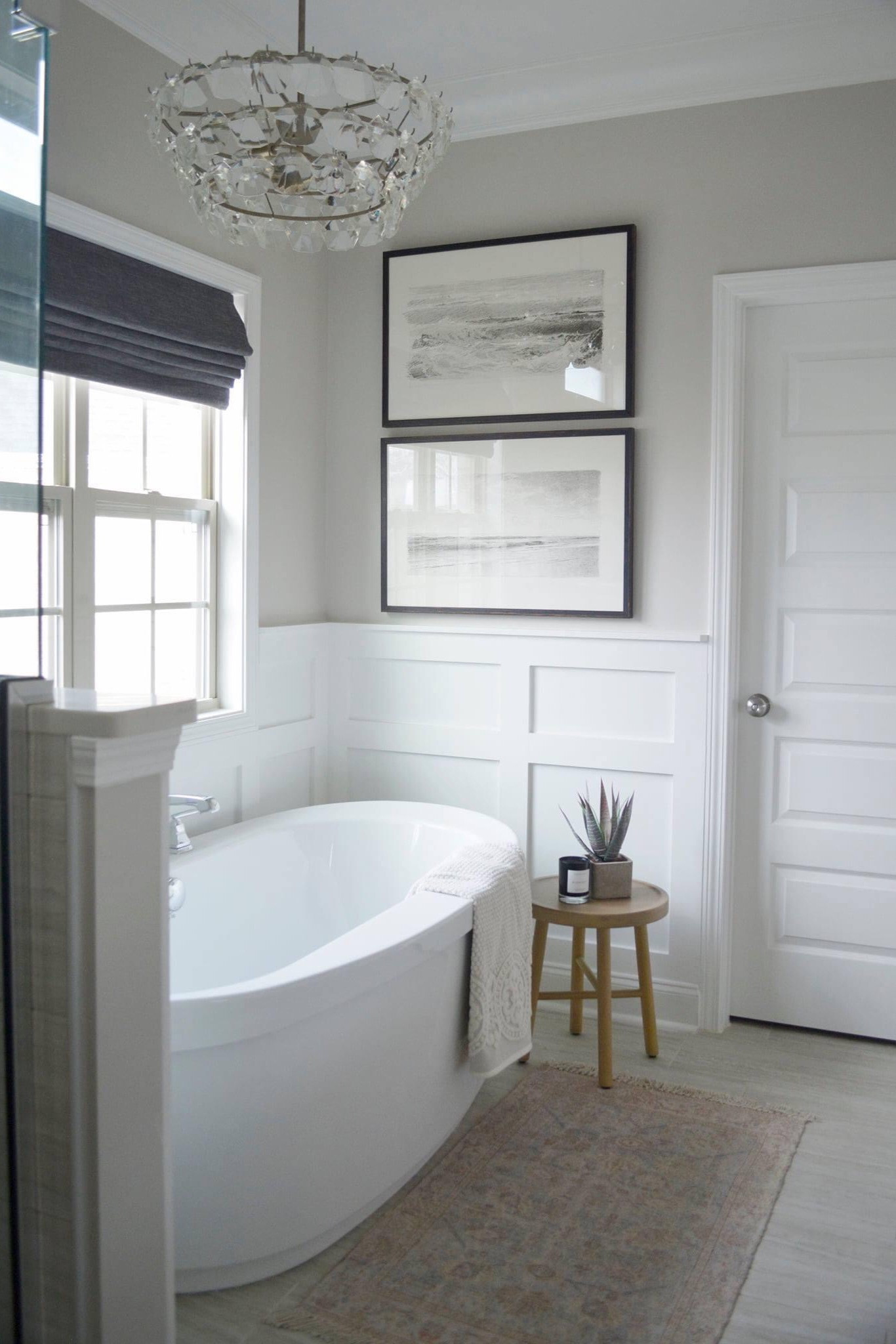 Primary bathroom- soaker tube, wainscoting in bathroom, Roman shade, studio McGee, McGee and co, black and white art

The Bowen Chandelier is sold out from Pottery Barn, but I linked some other GORGEOUS options for you! 

#LTKhome