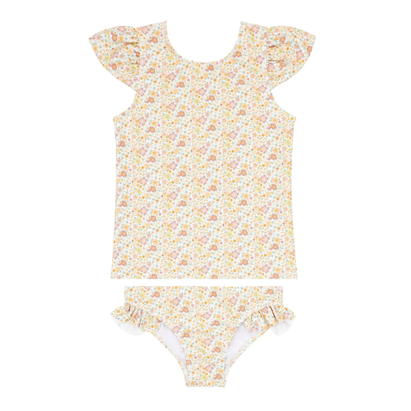 girls marigold floral short sleeve cup sleeve rashguard set | minnow