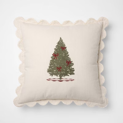 20"x20" Embroidered Tree and Scalloped Edge Pillow Cream - Threshold™ designed with Studio McGe... | Target