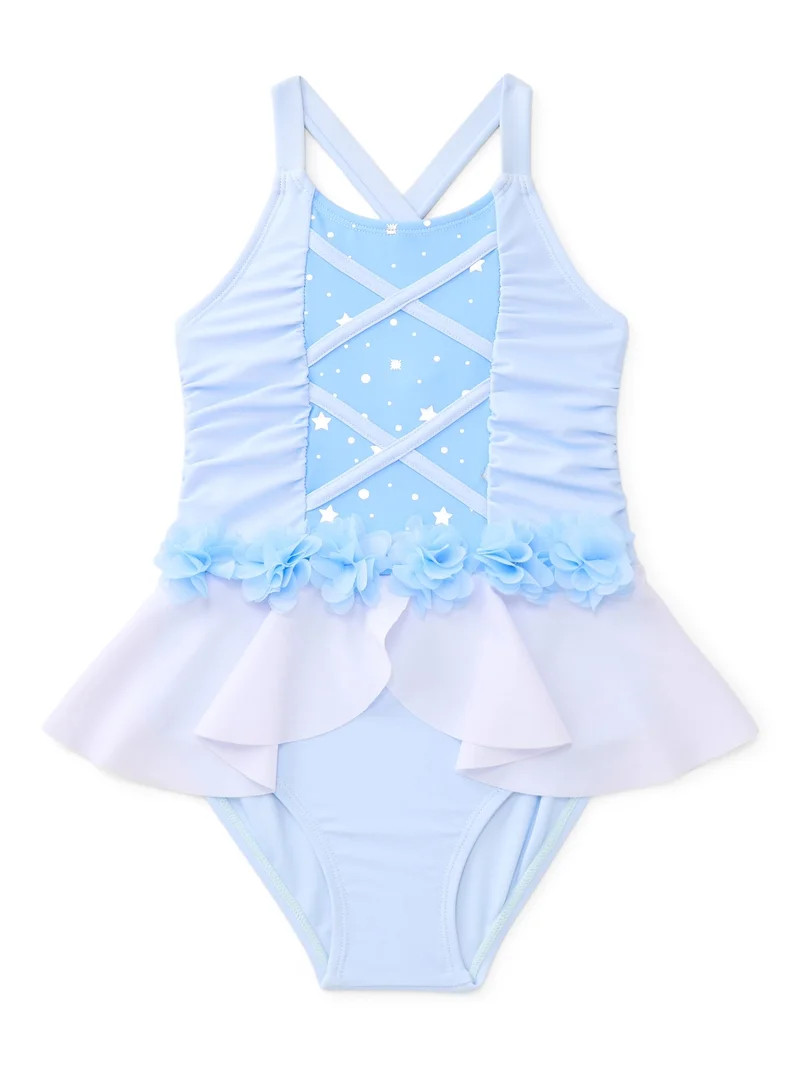 Disney Princess Cinderella Toddler Girls Cosplay One Piece Swimsuit with UPF50+, Sizes 12M-5T | Walmart (US)