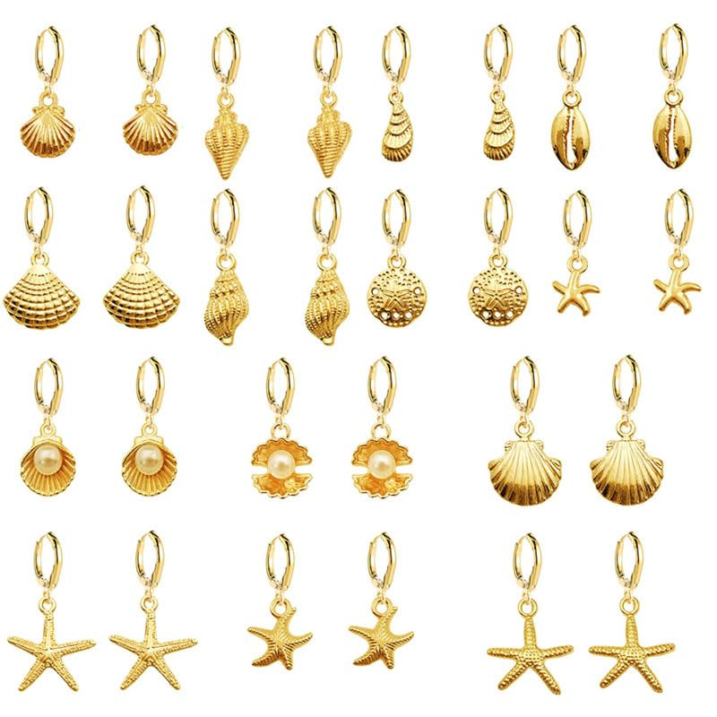 14 Pairs Boho Seashell Conch Earrings Set for Women Gold Plated Charm Starfish Cowrie Shell Pearl... | Amazon (US)
