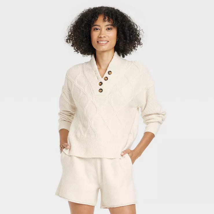 Women's Henley Neck Button-Front Pullover Sweater - Universal Thread™ | Target