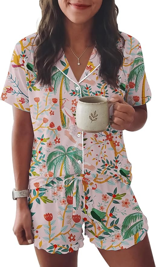 Ekouaer Womens Pajama Sets Button Down Short Sleeve Top and Shorts Cute Pjs Sets Sleepwear | Amazon (US)