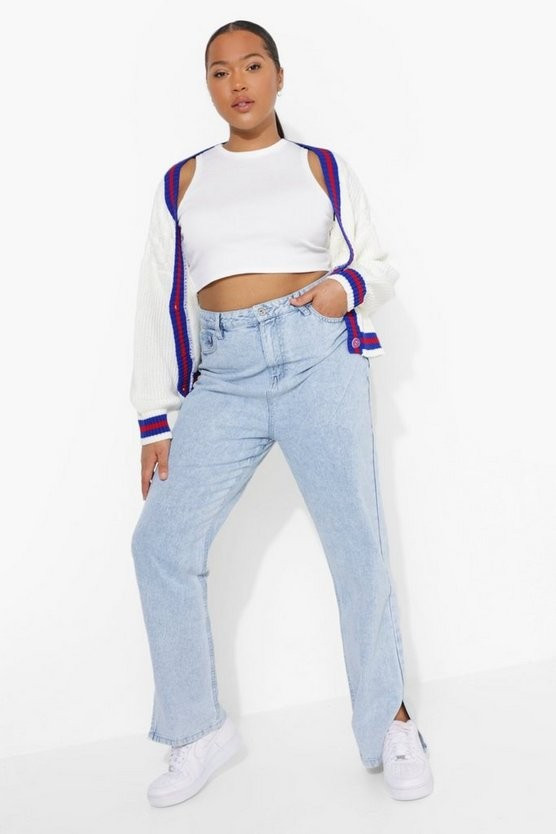 Plus Stripe Cable Knit Cardigan | Boohoo.com (US & CA)