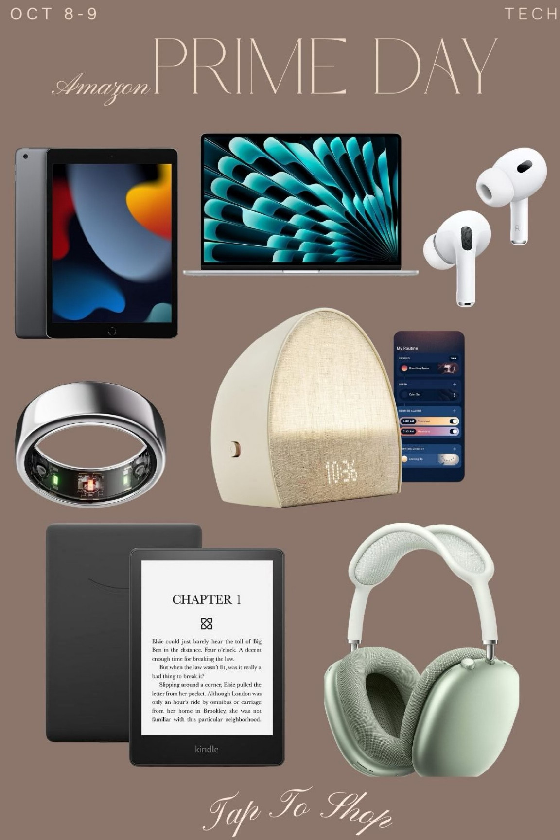 My Amazon prime day favorites in tech: Apple iPad, Apple iMac laptop, Apple AirPods, Apple AirPods Pro max, oura ring, kindle, hatch alarm clocks 

#LTKxPrimeDay