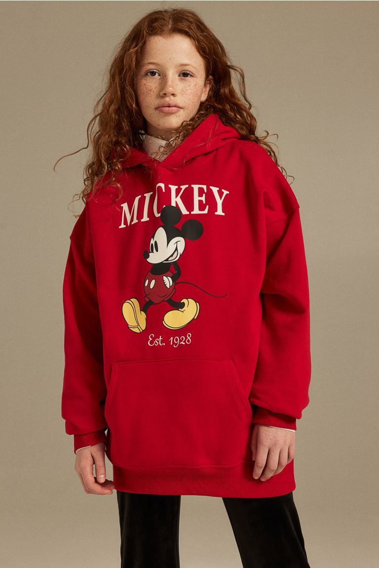 Oversized Printed Hoodie - Red/Mickey Mouse - Kids | H&M US | H&M (US + CA)