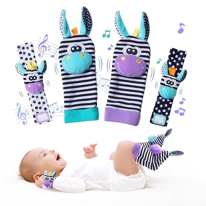 PHEZAPA Baby Wrist Rattles Foot Finder Socks Set, Infant Rattle Socks and Baby Hand rattles Wrist... | Amazon (US)