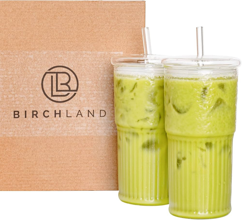 All Glass Iced Coffee Cup with Lid and Straw, Glass Tumbler Set of 2 (18 oz) | Amazon (US)