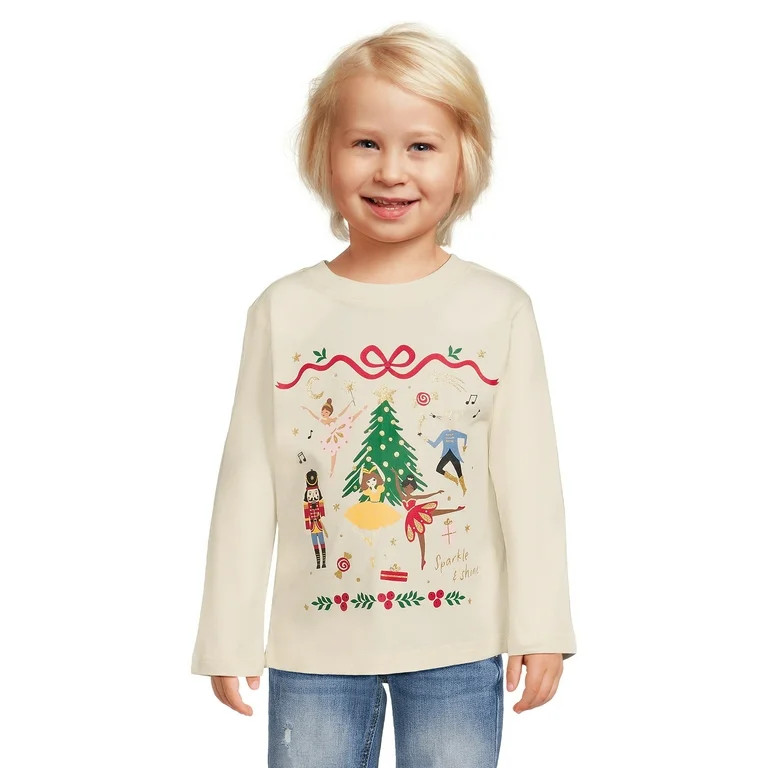 Holiday Time Toddler Girl Christmas Long Sleeve T-Shirt, Sizes 12M-5T | Walmart (US)