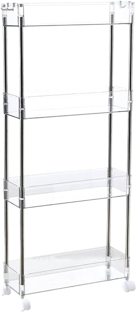 Chris.W Slim Storage Cart 4 Tier with Wheels, Clear Bathroom Cart Organizer, Mobile Shelving Unit... | Amazon (US)