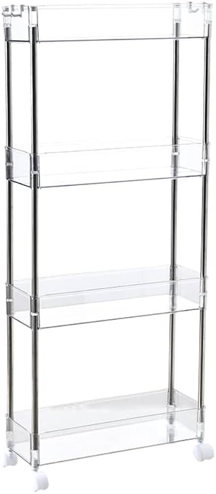 Chris.W Slim Storage Cart 4 Tier with Wheels, Clear Bathroom Cart Organizer, Mobile Shelving Unit... | Amazon (US)