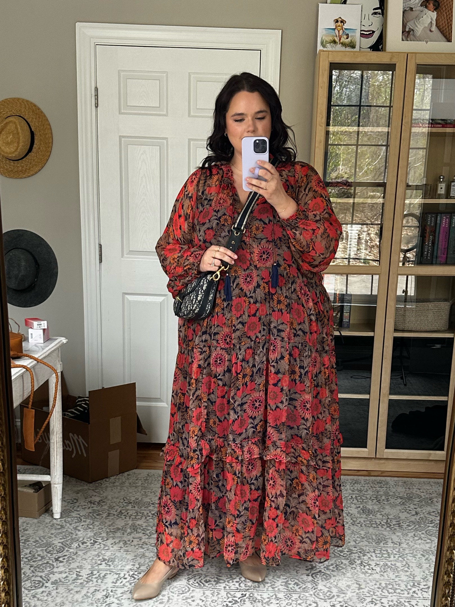 white christmas dresses Wine Digital Floral Printed Chiffon Maxi Dress main image 0
