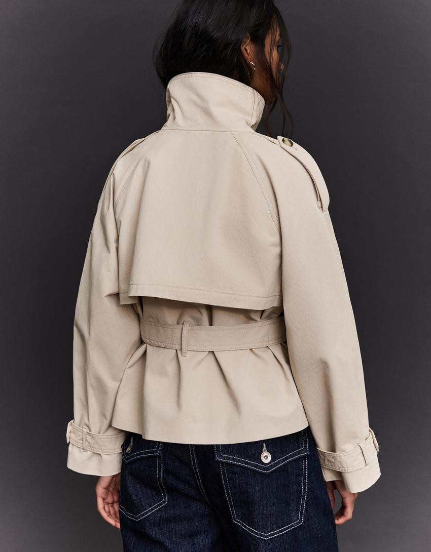 Funnel neck trench jacket - Women | Bershka GB