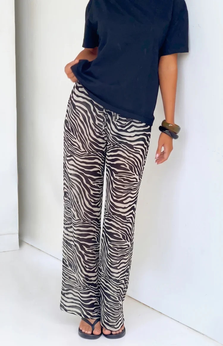 Joplin Black Sheer Zebra Print Pants | Beginning Boutique | Beginning Boutique (US)