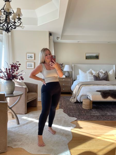 Love these pocket Lululemon Aligns! They are so good, and the pocket is so perfect. Wearing size 6 and they are TTS. The top is from Abercrombie and the perfect layering piece! 

Lululemon leggings, Align leggings, top, tank top, Abercrombie style, bedroom, travel outfit, 

#LTKtravel #LTKfitness #LTKmidsize