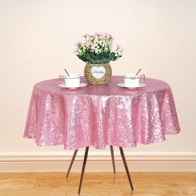JYFLZQ Rose Pink Sequin Tablecloth 50" Small Round Sparkly Drape Table Cloths Table Cover Overlay... | Amazon (US)