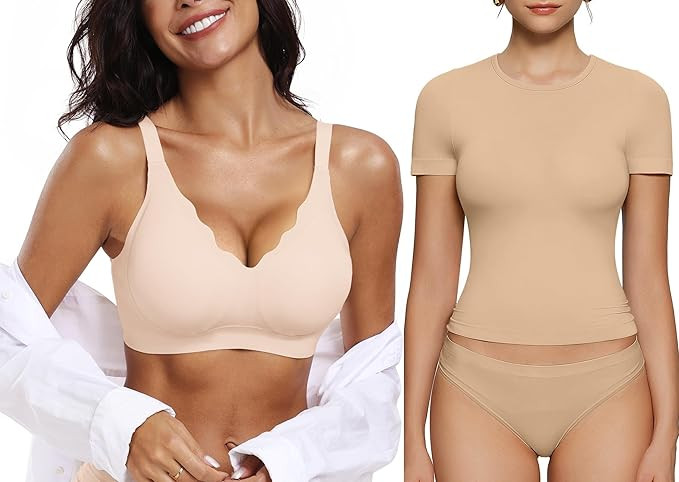 OEAK Womens Comfortable Wireless Scalloped Everyday Bra Clay S+Seamless Basic Going Out Tops Nude... | Amazon (US)
