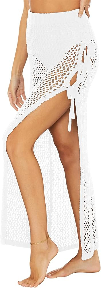 Ebifin Womens Sexy Crochet Beach Midi Skirts Cover Ups Hallow Out Knit Side Slit Summer Swimwear ... | Amazon (US)