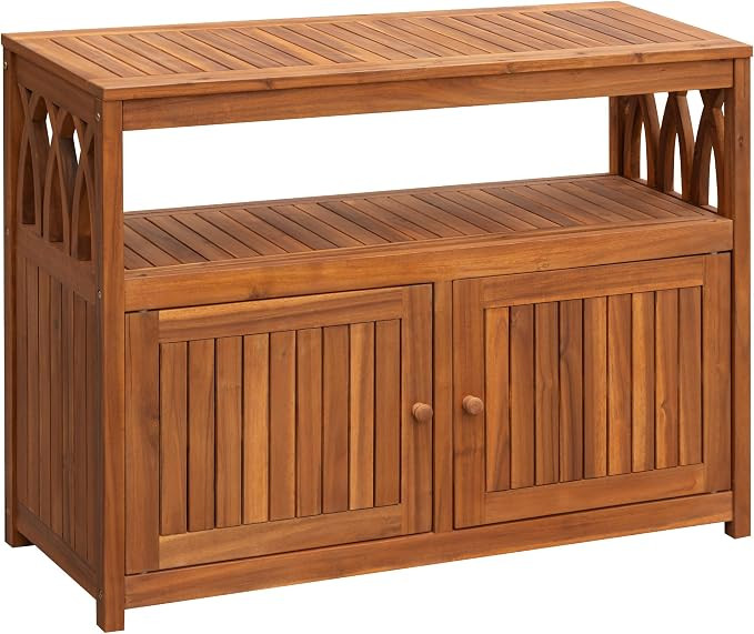 Flamaker Outdoor Storage Cabinet Weatherproof Acacia Wood Outdoor Cabinet with 2 Magnetic Doors U... | Amazon (US)