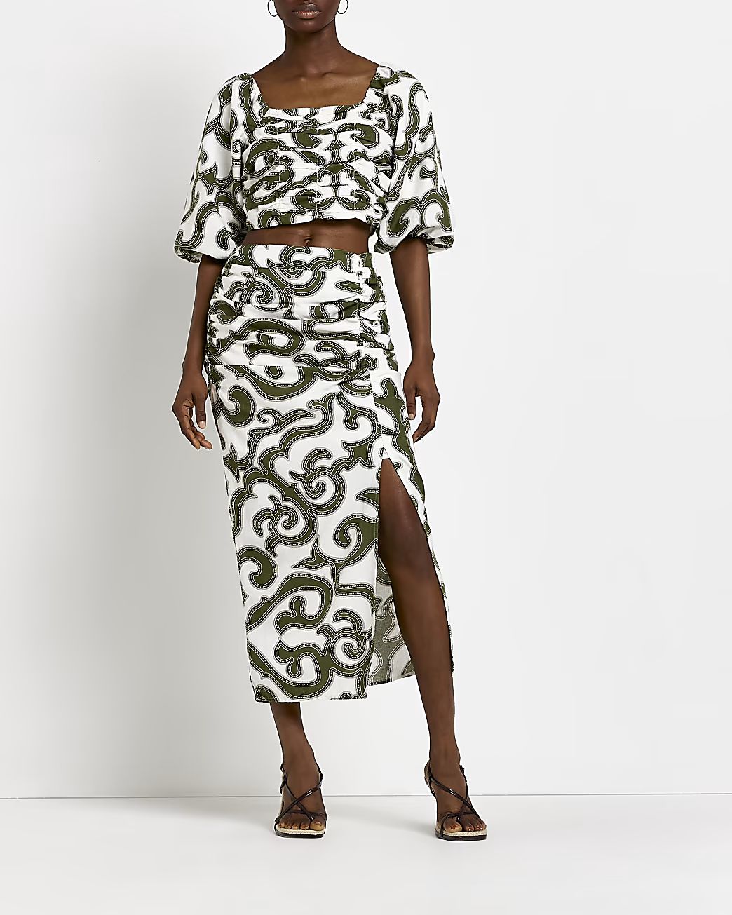 Green printed midi skirt | River Island (UK & IE)
