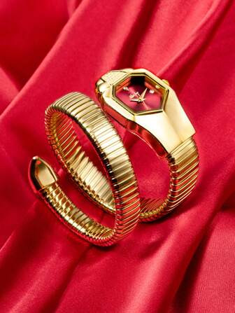 1pc Women Gold Copper Strap Fashionable Geometric Dial Quartz Watch, For Daily Decoration Holiday | SHEIN