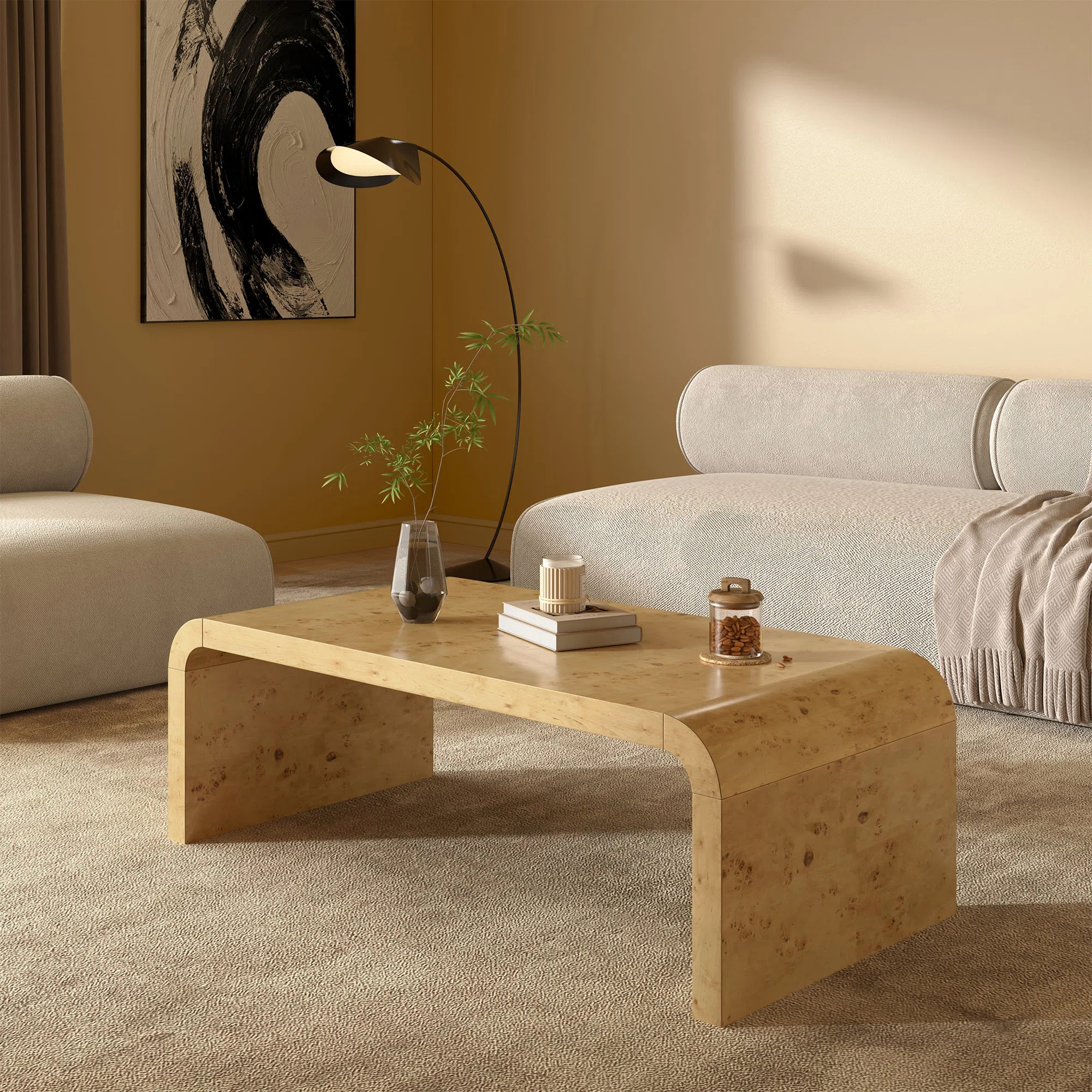 Kievie 48" W Burl Wood Coffee Table – Handcrafted Elegance with Sleek Curves | Wayfair North America