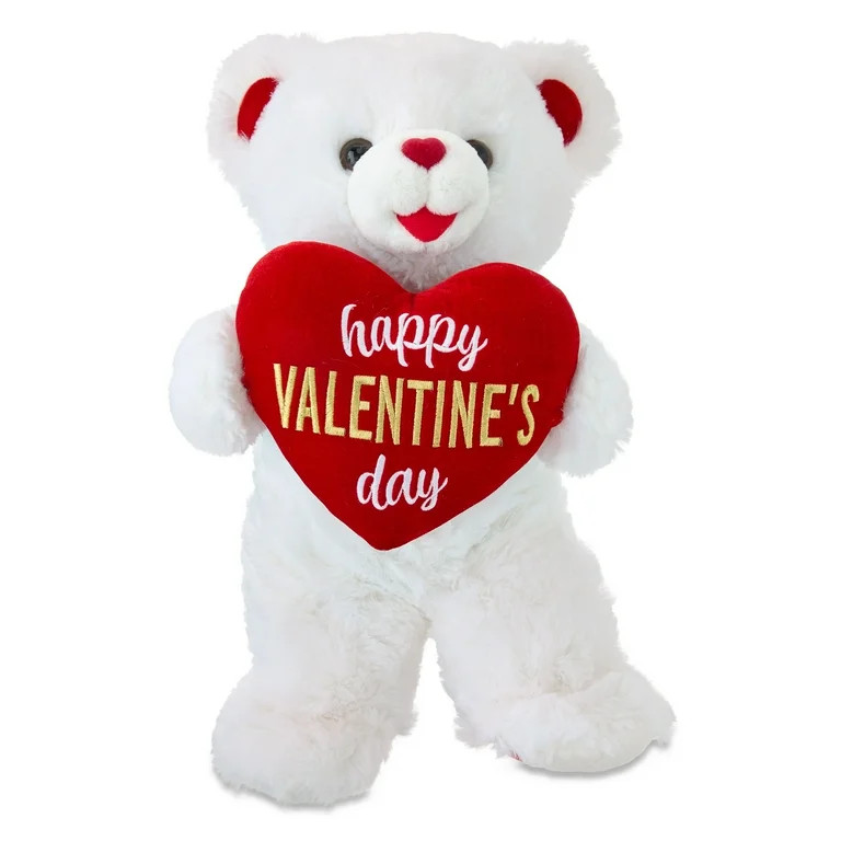 Large Sweetheart Happy Valentine's Day Teddy Bear Plush, White, 14", Valentine's Day by Way To Ce... | Walmart (US)