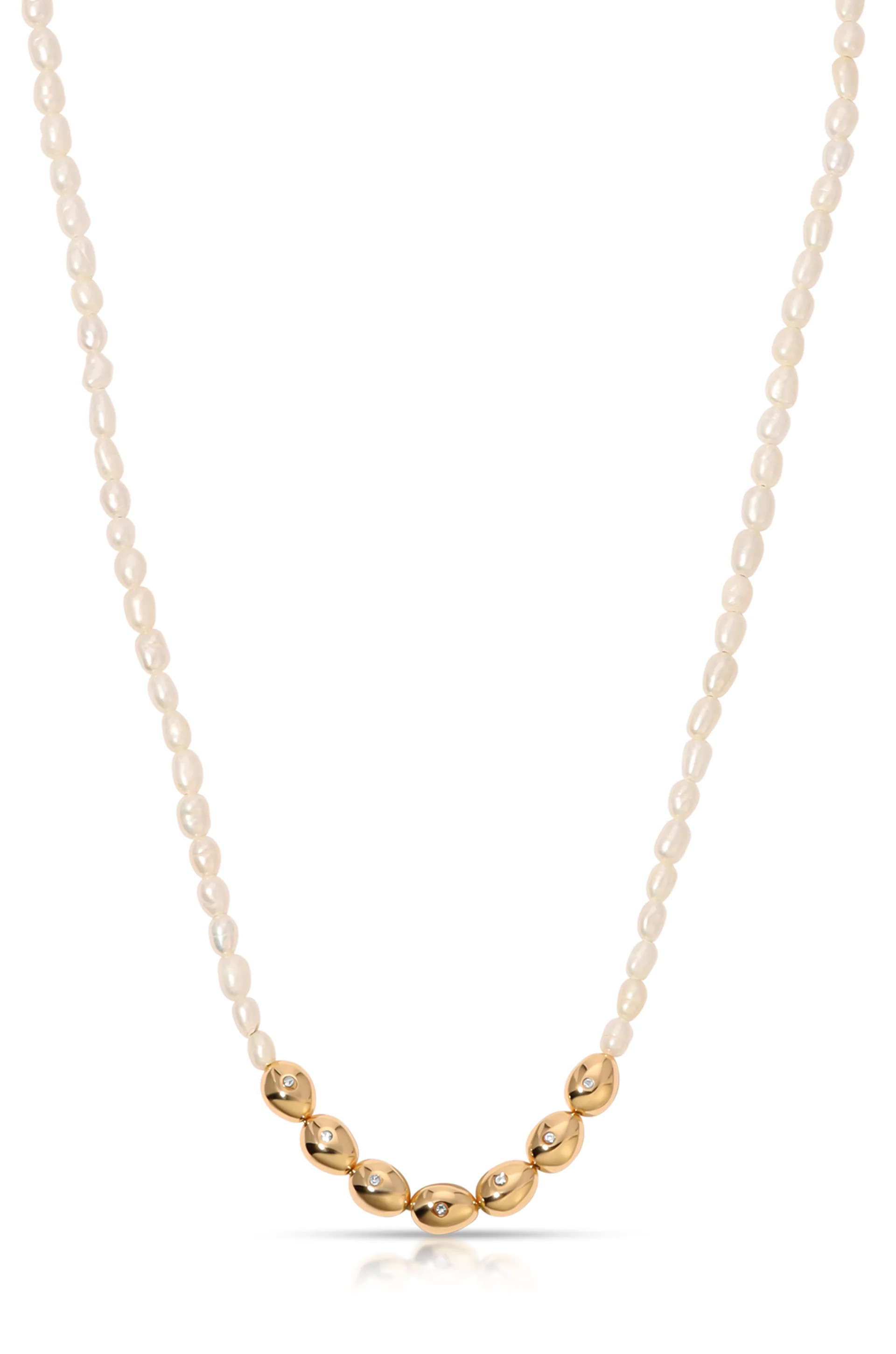 Freshwater Pearl Polished Pebble Beaded Necklace | Ettika